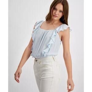 Hippie Rose Women's Junior's Sleeveless Ruffled Top Size Large ( L ) Tank Blue